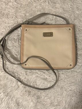 Nine West Cream and Tan Crossbody Bag with Gray Strap